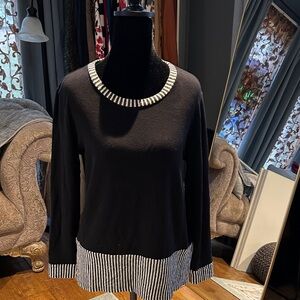 Chic Black Sweater with Striped Accents